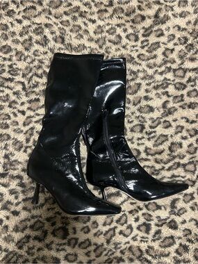 Song of Style Patent Pointed-Toe Stiletto Knee Boots